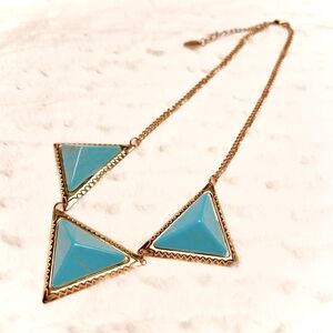Geometric Gold Tone Turquoise Color Triangle Necklace